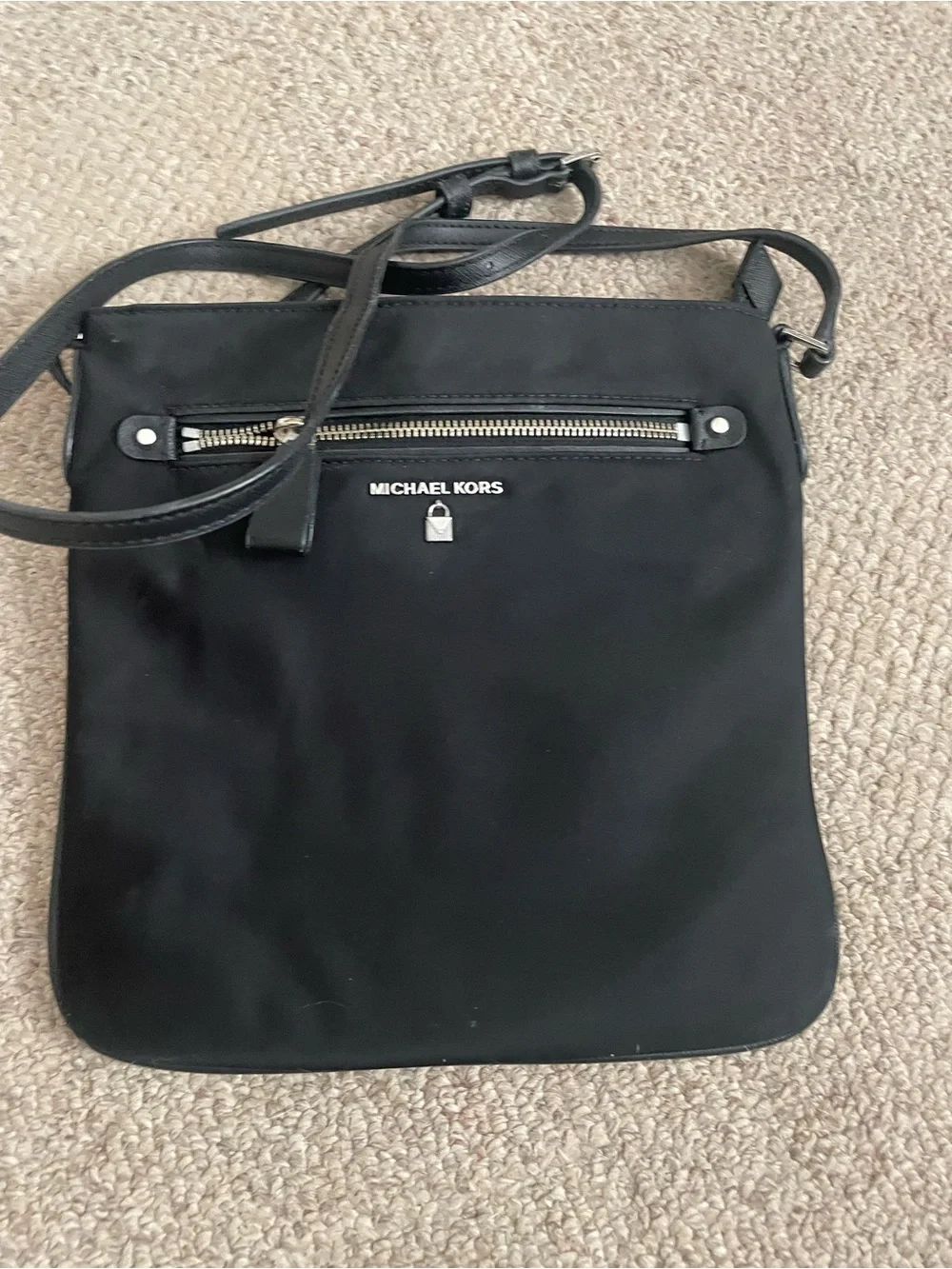 Michael Kors Black Nylon Crossbody Kelsey Bag with Silver Hardware